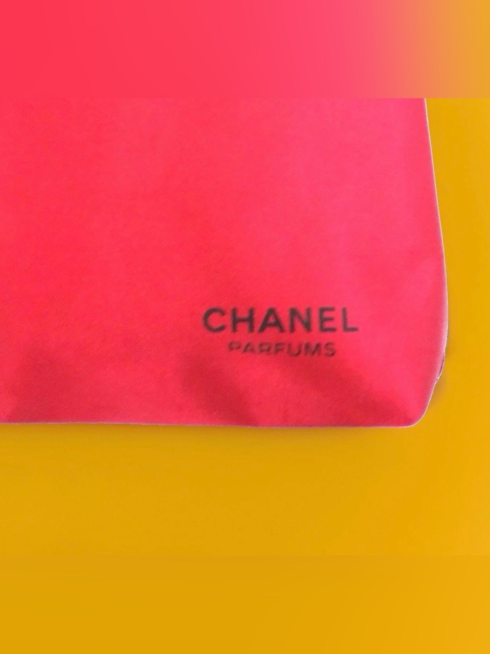 CHANEL Red Satin Cosmetic Pouch with Logo NWOT 9”W x 7”H x 3.5”D - Picture 2 of 6